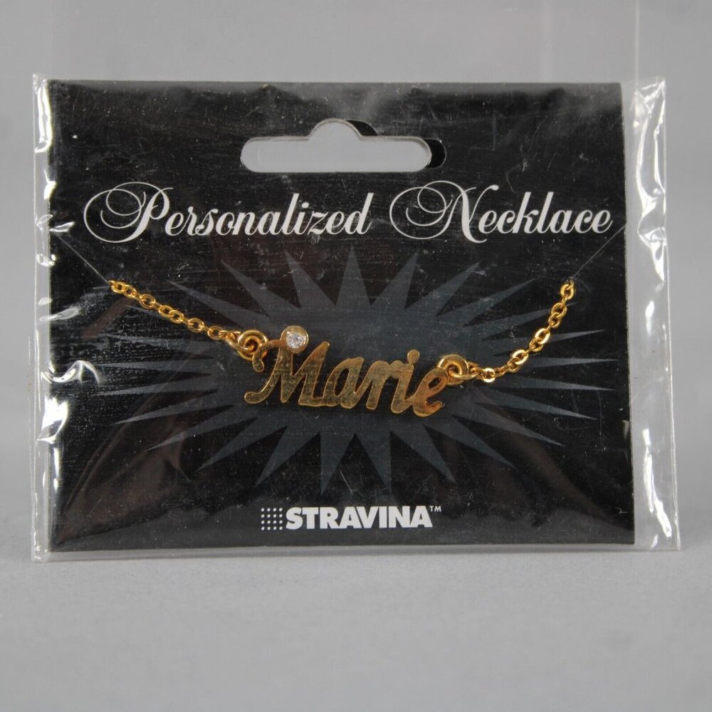 MARIE Name Goldtone Rhinestone Accent 14.5" w 4.5 Multi Ring Ext Necklace